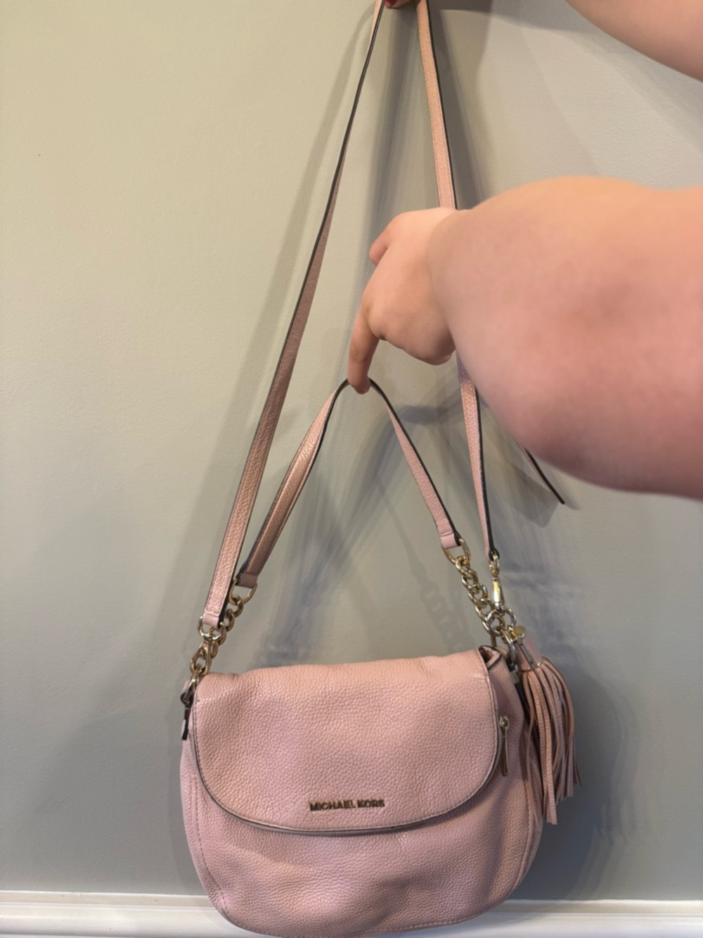 Michael Kors Blush Pebbled Leather Crossbody with Tassel